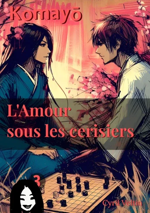 Couverture du livre 'L'Amour sous les cerisiers' - Une silhouette féminine mystérieuse sous des cerisiers en fleurs