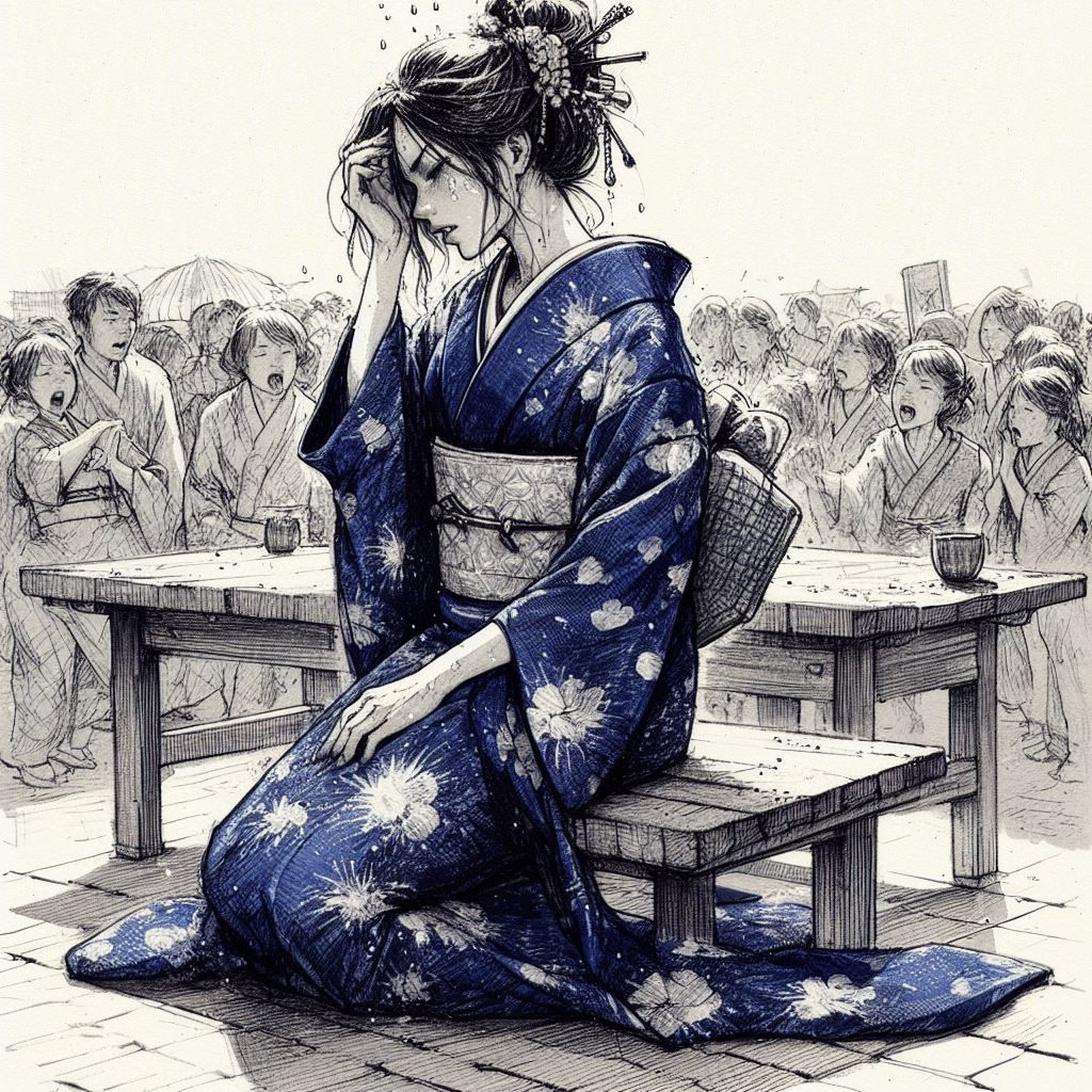 Mayoko, assise patiemment dans l'attente de son adversaire pour le duel d'ōgi, est submergée par la chaleur étouffante du soleil, qui met à l'épreuve son endurance et sa détermination.